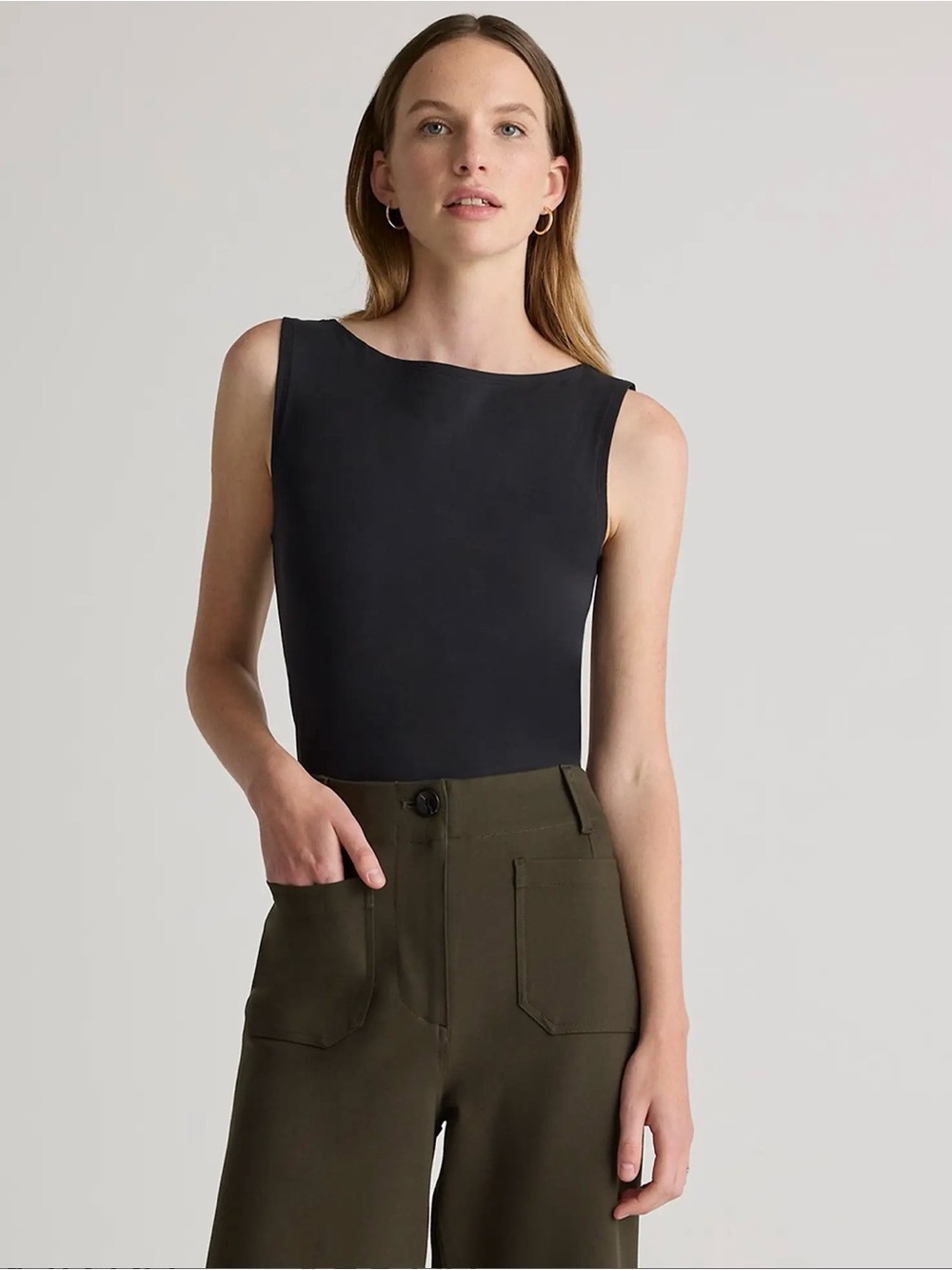 Quince Black Sleeveless Boatneck Tank